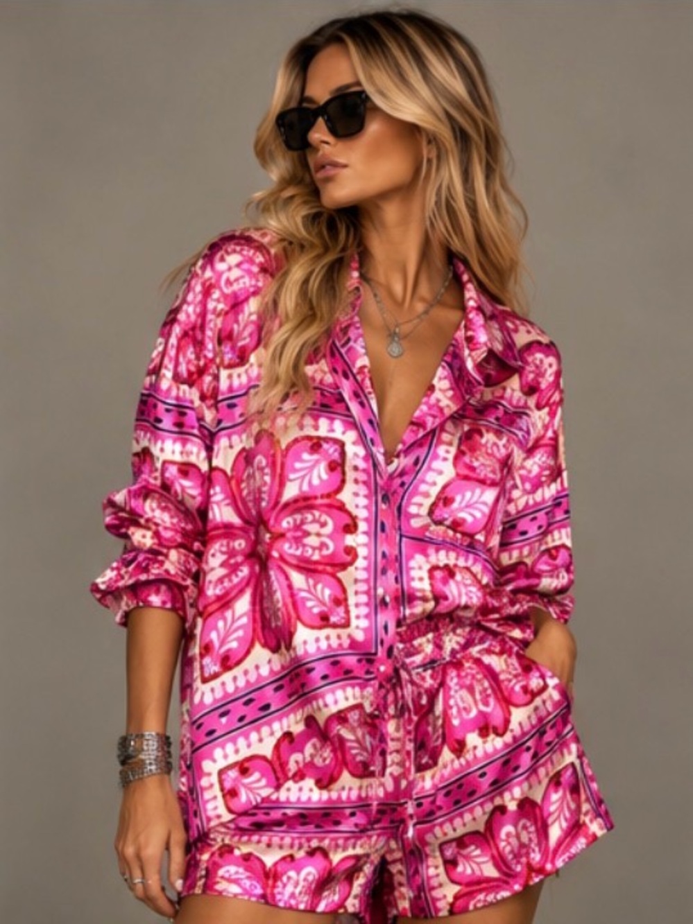 Pink Patterned Pajama Set by